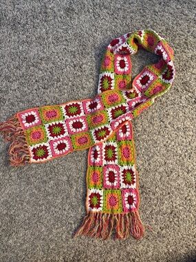 American Rag Multicolor Crochet Granny Square Scarf - Pink, Green, White, Orange